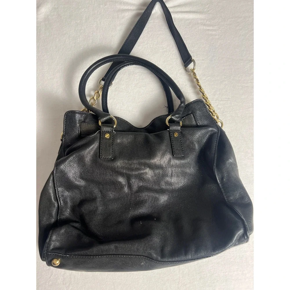 Michael Kors Hamilton Satchel Wm Large Black Leather Gold Hardware Tote Bag